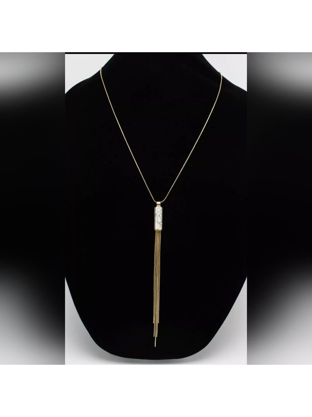New Gold Tone Howlite Tassel Pendant Necklace NWT 29"
